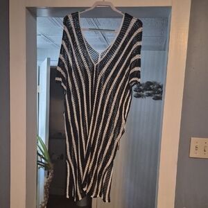 SHEIN Black and White Striped Swim Coverup